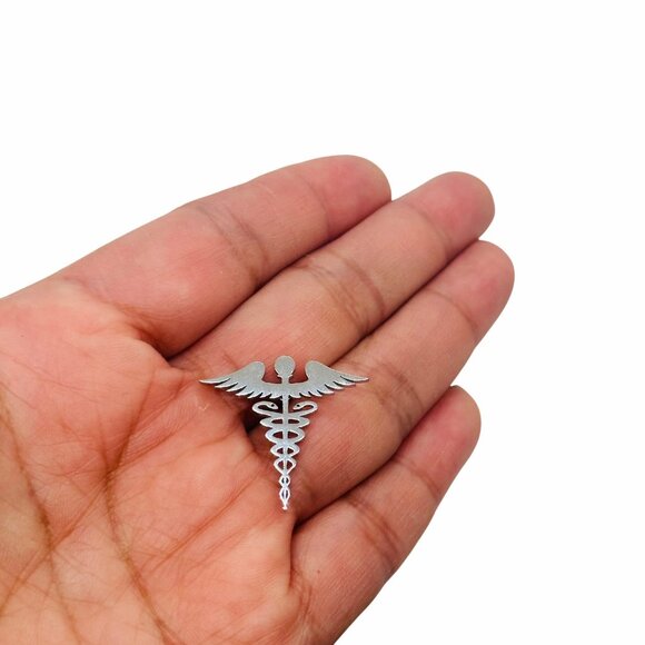 Pin Caduceus Medical Doctor Symbol Medicine Medical Broch Silver Stainless steel - Picture 2 of 5